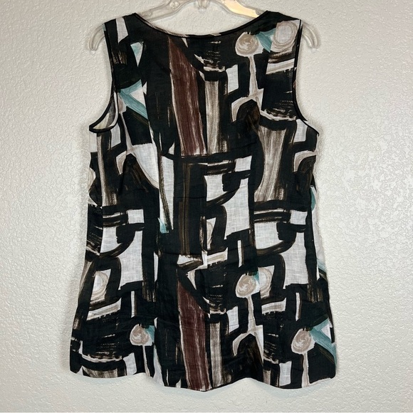 Lafayette 148 Wearable Art Geometric Print Sleeveless Tunic Top 100% Linen sz 4 - Picture 4 of 8
